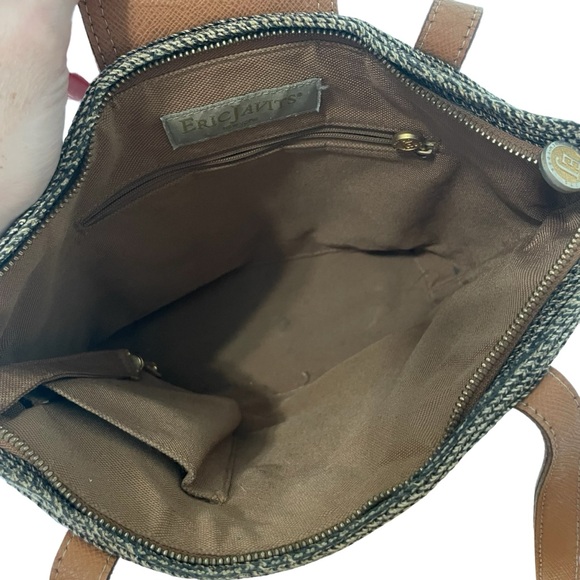 Eric Javits York Squishee Woven Brown Shoulder Tote Bag 2 Straps Zip Closure - Picture 10 of 13